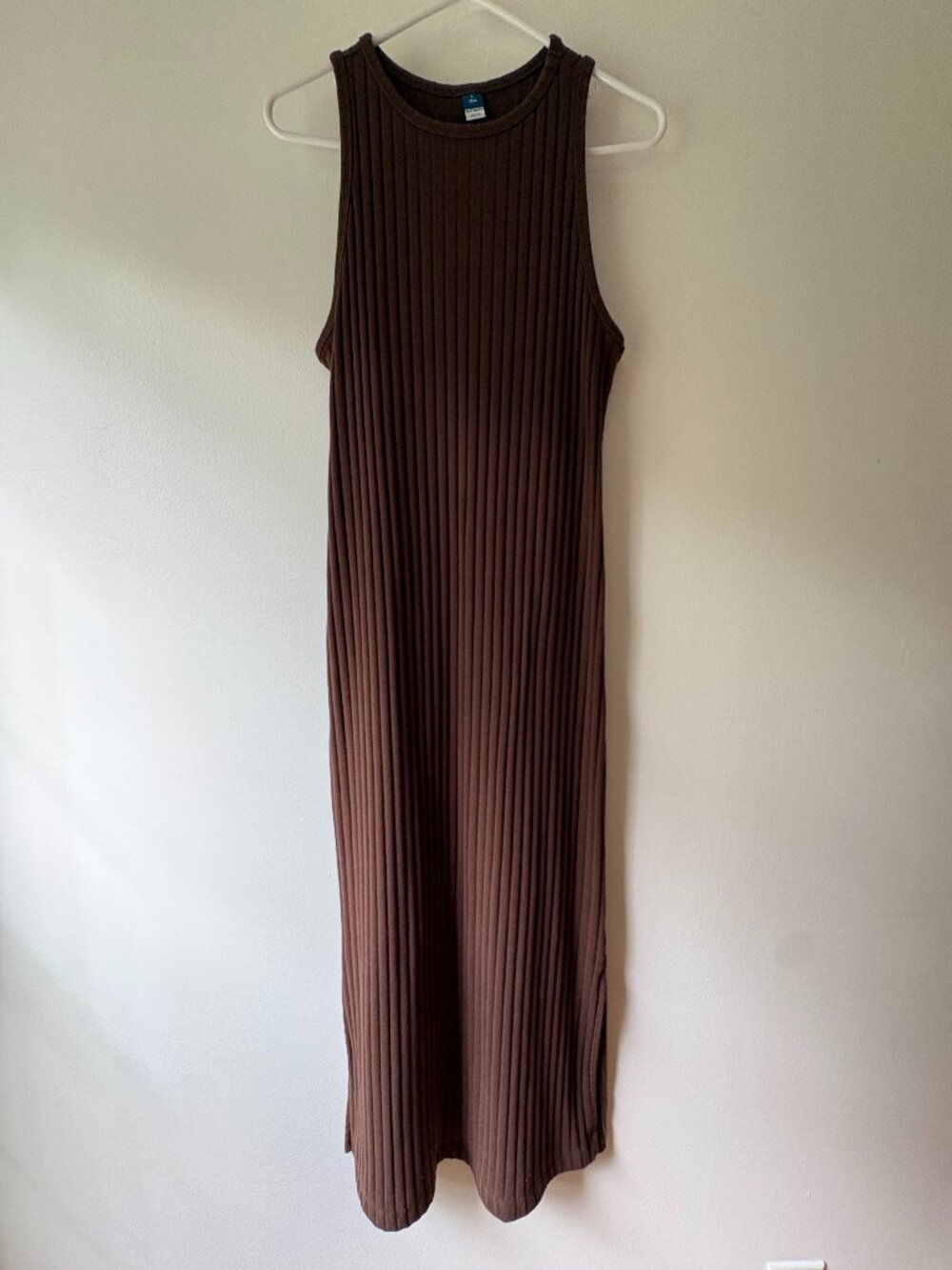 Old Navy Brown Ribbed Tank Midi Dress High Neck Side Slit L Tall